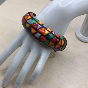 Artisan colorful statement hinge bangle bracelet boho style India.